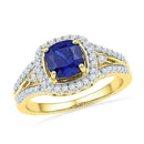 10kt Yellow Gold Women's Lab-Created Blue Sapphire Solitaire Ring 2-1/12 Cttw - FREE Shipping (US/CAN)-Gold & Diamond Fashion Rings-5-JadeMoghul Inc.