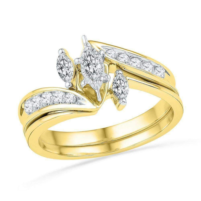 10kt Yellow Gold Women's Marquise Diamond 3-Stone Bridal Wedding Engagement Ring Band Set 1/2 Cttw - FREE Shipping (US/CAN)-Wedding Jewelry-5-JadeMoghul Inc.