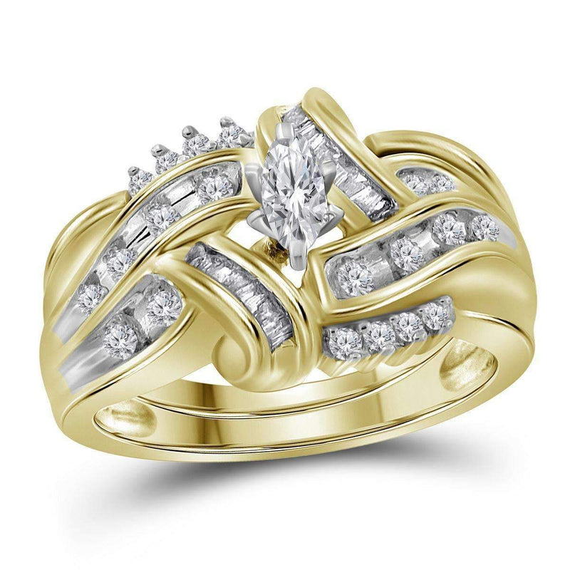 10kt Yellow Gold Women's Marquise Diamond Bridal Wedding Engagement Ring Band Set 1/2 Cttw - FREE Shipping (US/CAN)-Gold & Diamond Wedding Ring Sets-5.5-JadeMoghul Inc.