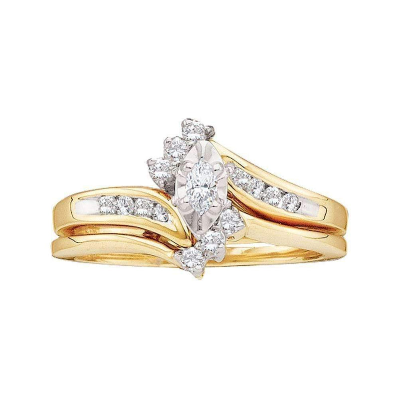 10kt Yellow Gold Women's Marquise Diamond Bridal Wedding Engagement Ring Band Set 1/4 Cttw - FREE Shipping (US/CAN)-Wedding Jewelry-5-JadeMoghul Inc.