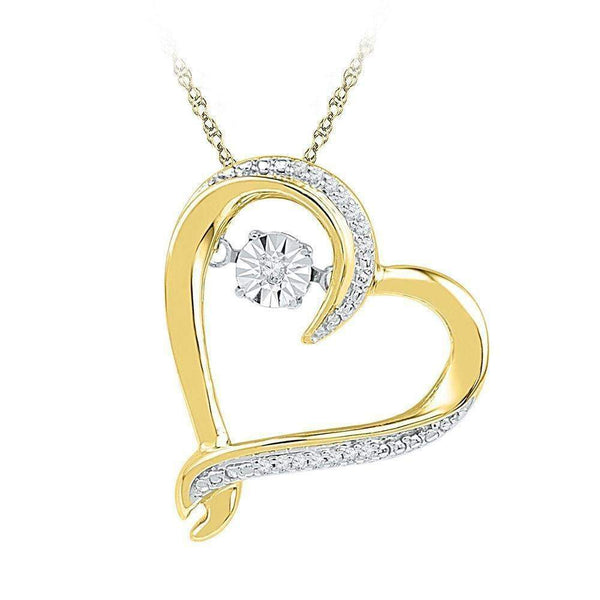 10kt Yellow Gold Women's Moving Twinkle Round Diamond Heart Pendant 1-20 Cttw - FREE Shipping (US/CAN)-Gold & Diamond Pendants & Necklaces-JadeMoghul Inc.