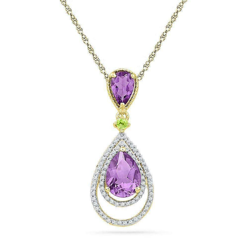 10kt Yellow Gold Women's Oval Lab-Created Amethyst Diamond Teardrop Pendant 1-1-2 Cttw - FREE Shipping (US/CAN)-Gold & Diamond Pendants & Necklaces-JadeMoghul Inc.