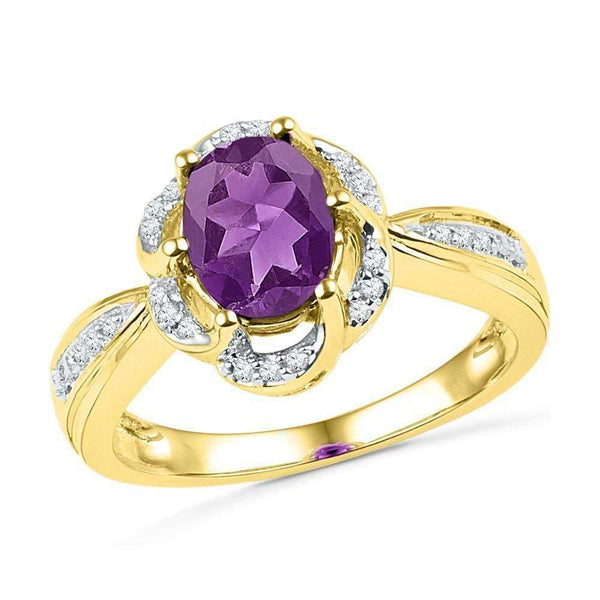 10kt Yellow Gold Women's Oval Lab-Created Amethyst Solitaire Diamond-accent Ring 1-3/4 Cttw - FREE Shipping (US/CAN)-Gold & Diamond Fashion Rings-5-JadeMoghul Inc.