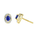 10kt Yellow Gold Women's Oval Lab-Created Blue Sapphire Diamond Stud Earrings 1-8 Cttw - FREE Shipping (US/CAN)-Gold & Diamond Earrings-JadeMoghul Inc.