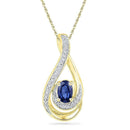 10kt Yellow Gold Women's Oval Lab-Created Blue Sapphire Solitaire Diamond Pendant .02 Cttw - FREE Shipping (US/CAN)-Gold & Diamond Pendants & Necklaces-JadeMoghul Inc.