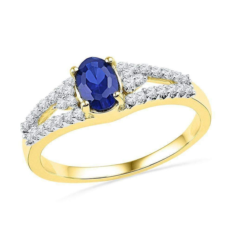 10kt Yellow Gold Women's Oval Lab-Created Blue Sapphire Solitaire Diamond Ring 1.00 Cttw - FREE Shipping (US/CAN)-Gold & Diamond Fashion Rings-6-JadeMoghul Inc.