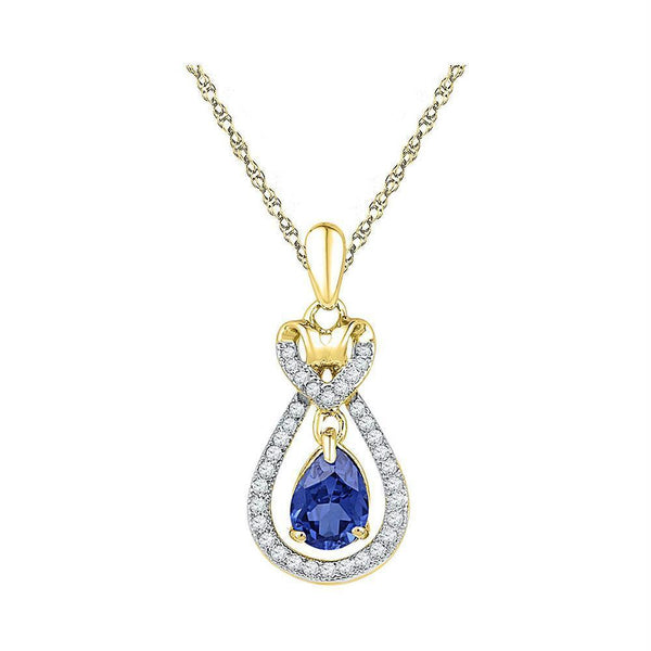 10kt Yellow Gold Womens Oval Lab-Created Blue Sapphire Solitaire Pendant 1-6 Cttw-Gold & Diamond Pendants & Necklaces-JadeMoghul Inc.