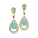 10kt Yellow Gold Women's Oval Lab-Created Blue Topaz Diamond Dangle Earrings 1-5-8 Cttw - FREE Shipping (US/CAN)-Gold & Diamond Earrings-JadeMoghul Inc.