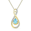 10kt Yellow Gold Women's Oval Lab-Created Blue Topaz Solitaire Diamond Teardrop Pendant 3-4 Cttw - FREE Shipping (US/CAN)-Gold & Diamond Pendants & Necklaces-JadeMoghul Inc.