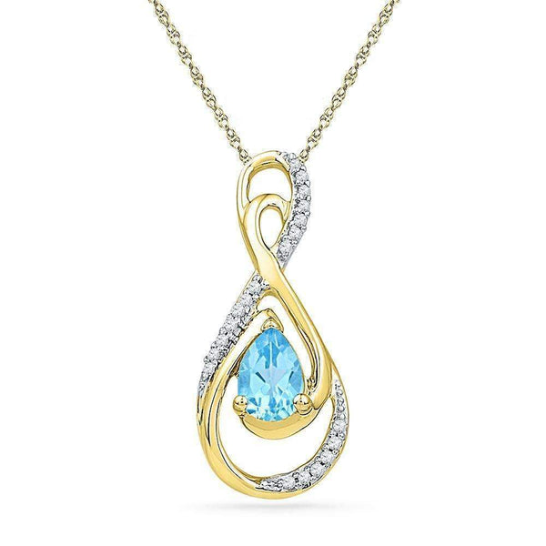 10kt Yellow Gold Women's Oval Lab-Created Blue Topaz Solitaire Diamond Teardrop Pendant 3-4 Cttw - FREE Shipping (US/CAN)-Gold & Diamond Pendants & Necklaces-JadeMoghul Inc.