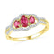 10kt Yellow Gold Women's Oval Lab-Created Ruby 3-stone Diamond Frame Ring 7/8 Cttw - FREE Shipping (US/CAN)-Gold & Diamond Fashion Rings-5-JadeMoghul Inc.