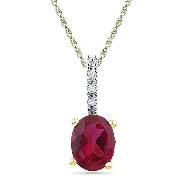 10kt Yellow Gold Women's Oval Lab-Created Ruby Solitaire Diamond Pendant 1.00 Cttw - FREE Shipping (US/CAN)-Gold & Diamond Pendants & Necklaces-JadeMoghul Inc.