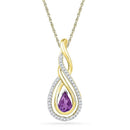 10kt Yellow Gold Womens Pear Lab-Created Amethyst Diamond Teardrop Pendant 1-2 Cttw-Gold & Diamond Pendants & Necklaces-JadeMoghul Inc.