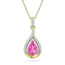 10kt Yellow Gold Women's Pear Lab-Created Pink Sapphire Solitaire Diamond Pendant 1-5-8 Cttw - FREE Shipping (US/CAN)-Gold & Diamond Pendants & Necklaces-JadeMoghul Inc.