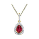 10kt Yellow Gold Women's Pear Lab-Created Ruby Solitaire Diamond Frame Pendant 1-7-8 Cttw - FREE Shipping (US/CAN)-Gold & Diamond Pendants & Necklaces-JadeMoghul Inc.