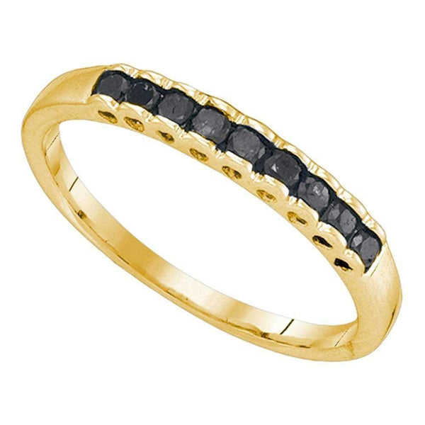10kt Yellow Gold Women's Princess Black Color Enhanced Diamond Band Ring 1/4 Cttw - FREE Shipping (US/CAN)-Gold & Diamond Bands-5.5-JadeMoghul Inc.