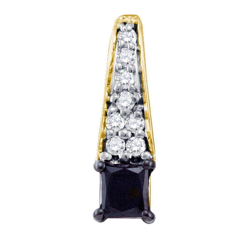10kt Yellow Gold Women's Princess Black Color Enhanced Diamond Fashion Pendant 1-2 Cttw - FREE Shipping (US/CAN)-Gold & Diamond Pendants & Necklaces-JadeMoghul Inc.