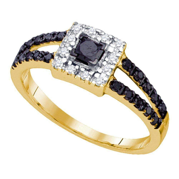 10kt Yellow Gold Women's Princess Black Color Enhanced Diamond Princess Bridal Wedding Engagement Ring 1/2 Cttw - FREE Shipping (USA/CAN)-Gold & Diamond Engagement & Anniversary Rings-5-JadeMoghul Inc.