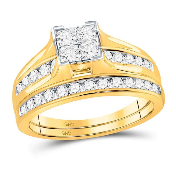 10kt Yellow Gold Women's Princess Diamond Bridal or Engagement Ring Band Set 1.00 Cttw-Gold & Diamond Wedding Jewelry-JadeMoghul Inc.