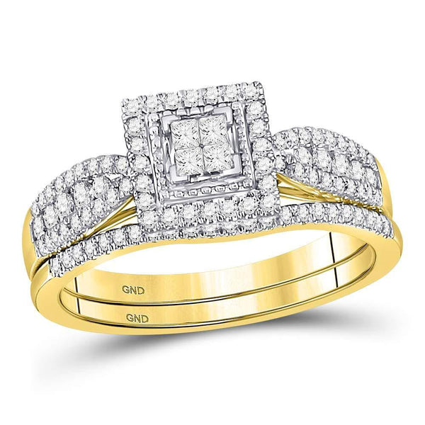 10kt Yellow Gold Women's Princess Diamond Bridal or Engagement Ring Band Set 1/2 Cttw-Gold & Diamond Wedding Jewelry-JadeMoghul Inc.