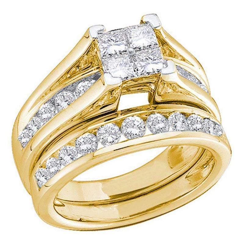 10kt Yellow Gold Women's Princess Diamond Bridal Wedding Engagement Ring Band Set 1/2 Cttw - FREE Shipping (US/CAN)-Gold & Diamond Wedding Ring Sets-5-JadeMoghul Inc.