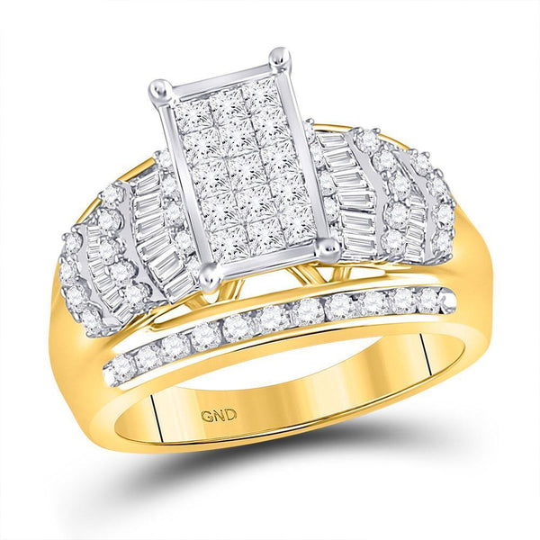 10kt Yellow Gold Women's Princess Diamond Cluster Bridal or Engagement Ring 1-1/2 Cttw-Gold & Diamond Wedding Jewelry-JadeMoghul Inc.