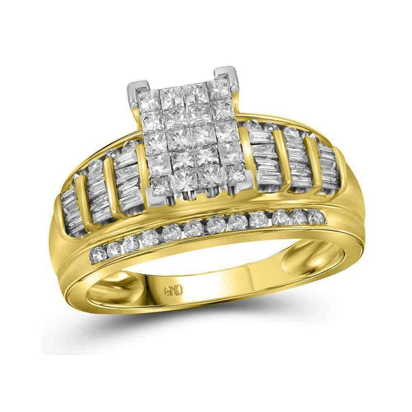 10kt Yellow Gold Women's Princess Diamond Cluster Bridal Wedding Engagement Ring 1.00 Cttw - FREE Shipping (US/CAN)-Gold & Diamond Engagement & Anniversary Rings-JadeMoghul Inc.