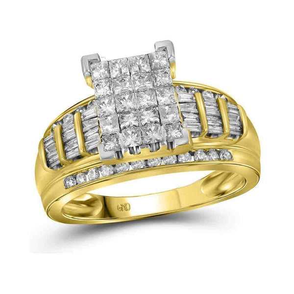 10kt Yellow Gold Women's Princess Diamond Cluster Bridal Wedding Engagement Ring 2.00 Cttw - FREE Shipping (US/CAN) - Size 5-Gold & Diamond Engagement & Anniversary Rings-JadeMoghul Inc.