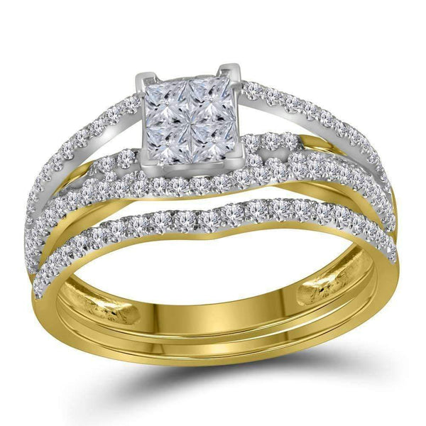 10kt Yellow Gold Women's Princess Diamond Elevated Bridal Wedding Engagement Ring Band Set 1.00 Cttw - FREE Shipping (US/CAN)-Gold & Diamond Wedding Ring Sets-JadeMoghul Inc.