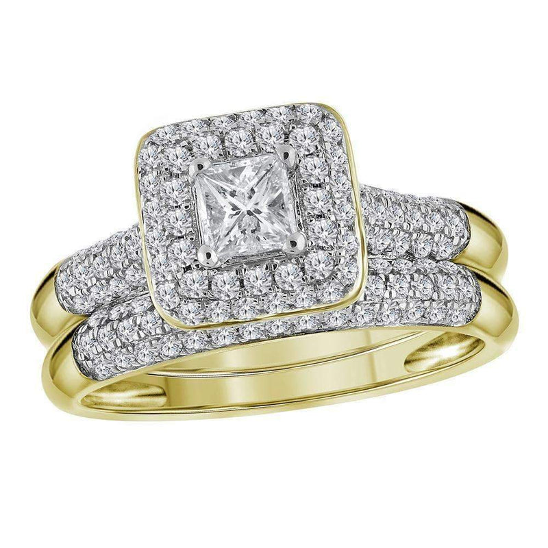10kt Yellow Gold Women's Princess Diamond Halo Bridal Wedding Engagement Ring Band Set 1.00 Cttw - FREE Shipping (US/CAN)-Wedding Jewelry-5.5-JadeMoghul Inc.