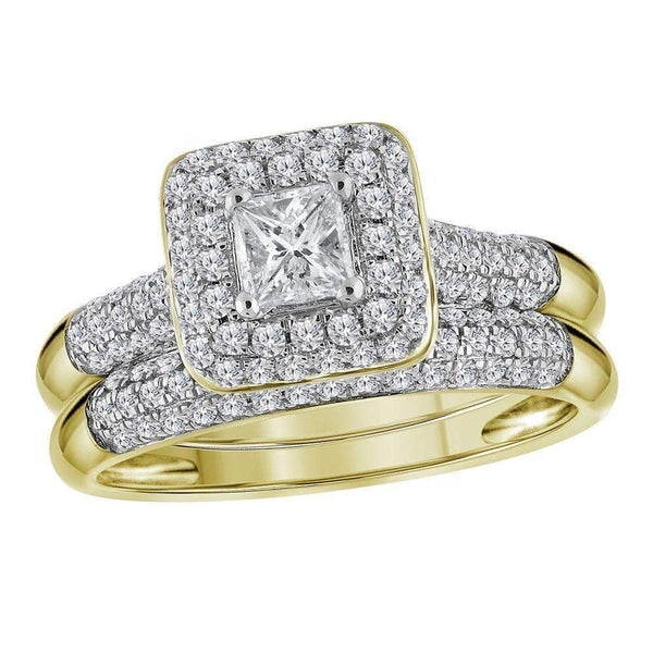 10kt Yellow Gold Women's Princess Diamond Halo Bridal Wedding Engagement Ring Band Set 1.00 Cttw - FREE Shipping (US/CAN)-Wedding Jewelry-5.5-JadeMoghul Inc.