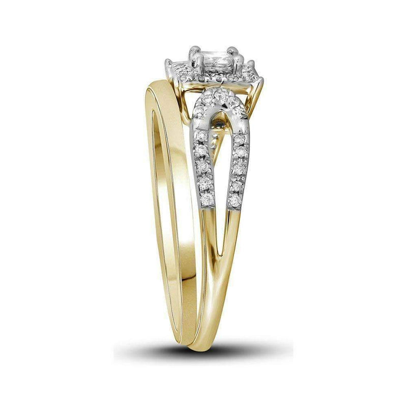 10kt Yellow Gold Women's Princess Diamond Halo Bridal Wedding Engagement Ring Band Set 1/4 Cttw - FREE Shipping (US/CAN)-Gold & Diamond Wedding Ring Sets-5-JadeMoghul Inc.