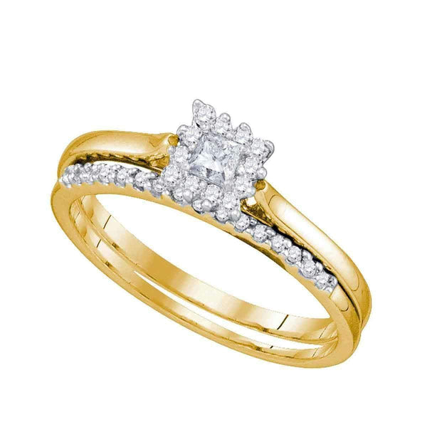 10kt Yellow Gold Women's Princess Diamond Halo Bridal Wedding Engagement Ring Band Set 1/4 Cttw - FREE Shipping (US/CAN)-Gold & Diamond Wedding Ring Sets-5-JadeMoghul Inc.