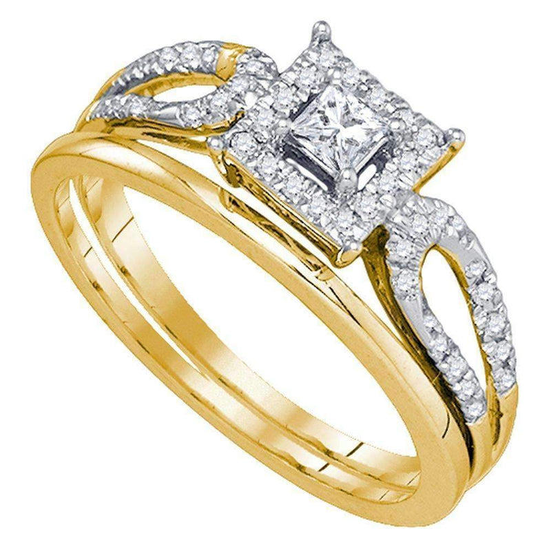 10kt Yellow Gold Women's Princess Diamond Halo Bridal Wedding Engagement Ring Band Set 1/4 Cttw - FREE Shipping (US/CAN)-Gold & Diamond Wedding Ring Sets-5-JadeMoghul Inc.