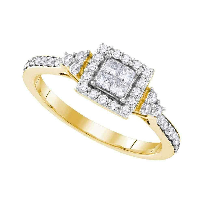 10kt Yellow Gold Women's Princess Diamond Square Frame Cluster Ring 1-2 Cttw - FREE Shipping (USA/CAN)-Gold & Diamond Cluster Rings-JadeMoghul Inc.