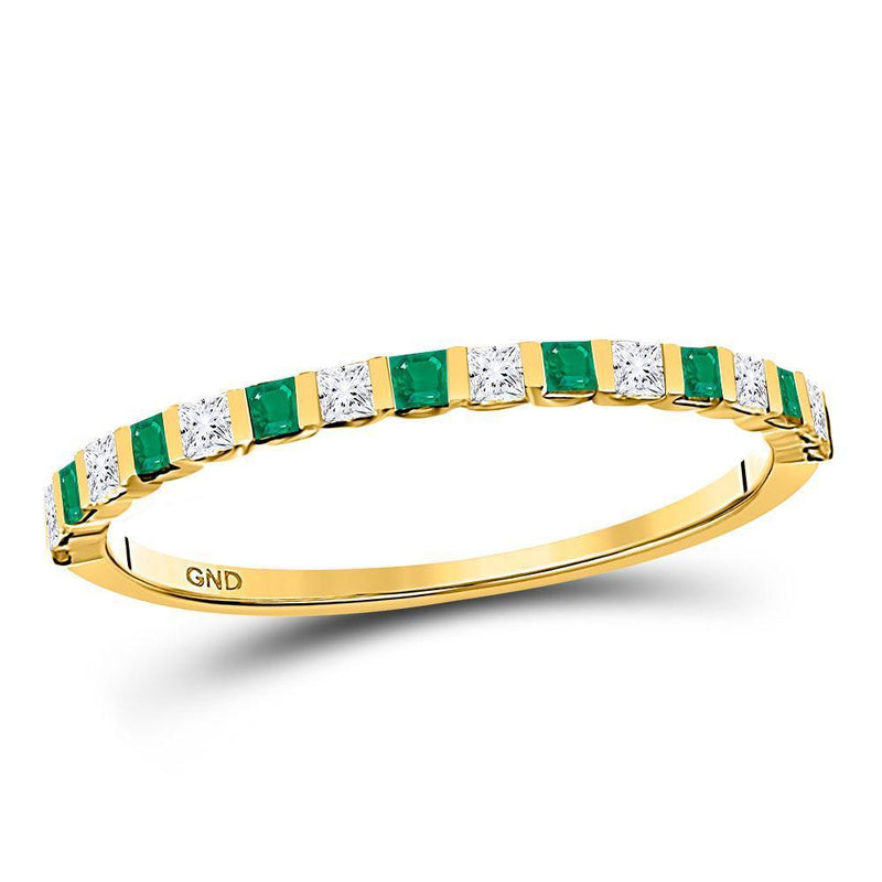 10kt Yellow Gold Women's Princess Emerald Diamond Alternating Stackable Band Ring 1/3 Cttw-Gold & Diamond Rings-JadeMoghul Inc.