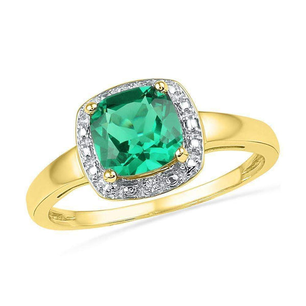 10kt Yellow Gold Women's Princess Lab-Created Emerald Solitaire Diamond Ring 1-3/4 Cttw - FREE Shipping (US/CAN)-Gold & Diamond Fashion Rings-6-JadeMoghul Inc.