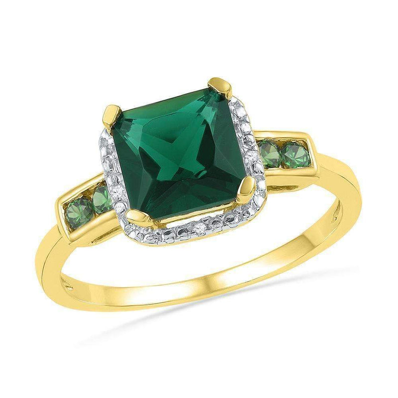 10kt Yellow Gold Women's Princess Lab-Created Emerald Solitaire Ring 1/5 Cttw - FREE Shipping (US/CAN)-Gold & Diamond Fashion Rings-5.5-JadeMoghul Inc.