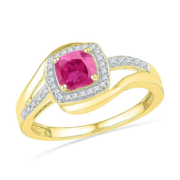 10kt Yellow Gold Women's Princess Lab-Created Pink Sapphire Solitaire Ring 1-1/10 Cttw - FREE Shipping (US/CAN)-Gold & Diamond Fashion Rings-5-JadeMoghul Inc.