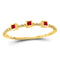 10kt Yellow Gold Women's Princess Ruby 3-Stone Beaded Stackable Band Ring 1/20 Cttw-Gold & Diamond Rings-JadeMoghul Inc.
