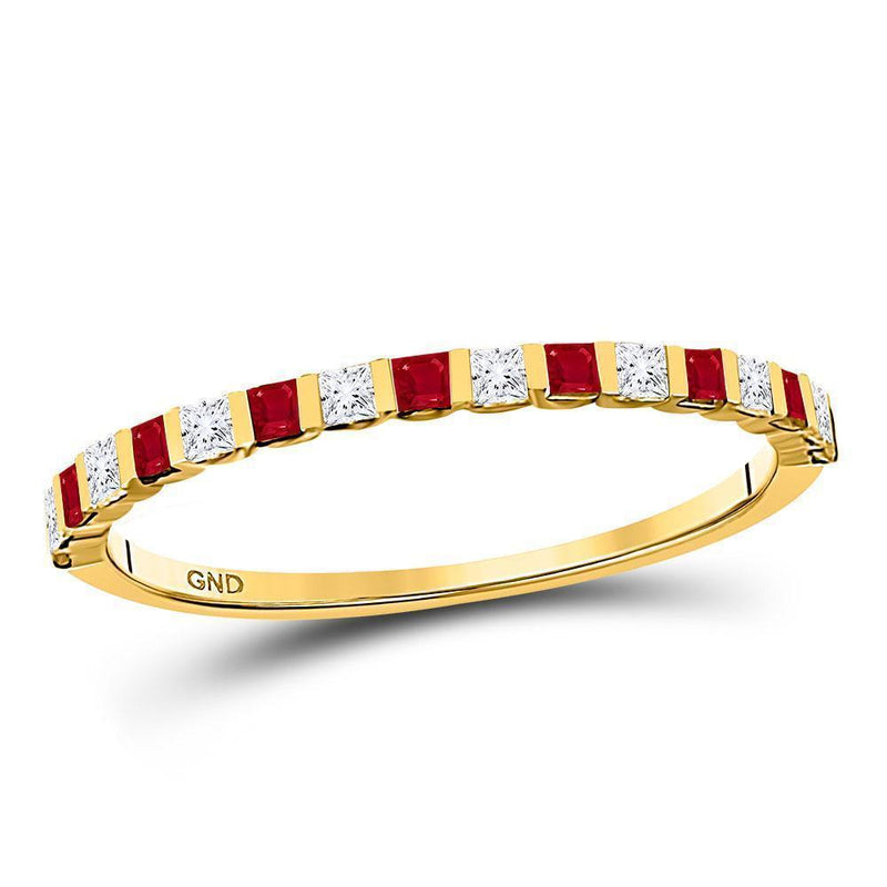 10kt Yellow Gold Women's Princess Ruby Diamond Alternating Stackable Band Ring 3/8 Cttw-Gold & Diamond Rings-JadeMoghul Inc.