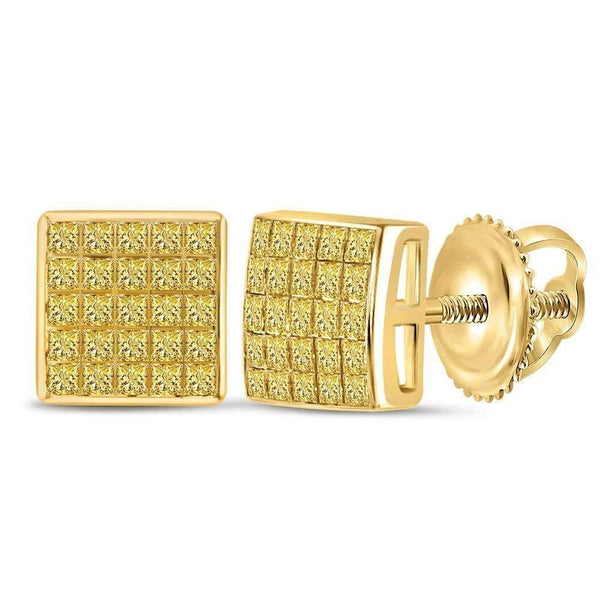 10kt Yellow Gold Womens Princess Yellow Color Enhanced Diamond Square Cluster Earrings 5-8 Cttw-Gold & Diamond Earrings-JadeMoghul Inc.