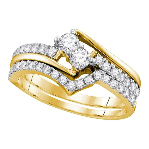 10kt Yellow Gold Women's Round 2-Stone Diamond Hearts Together Bridal Wedding Engagement Ring Band Set 3/4 Cttw - FREE Shipping (US/CAN) (Certified)-Wedding Jewelry-5-JadeMoghul Inc.