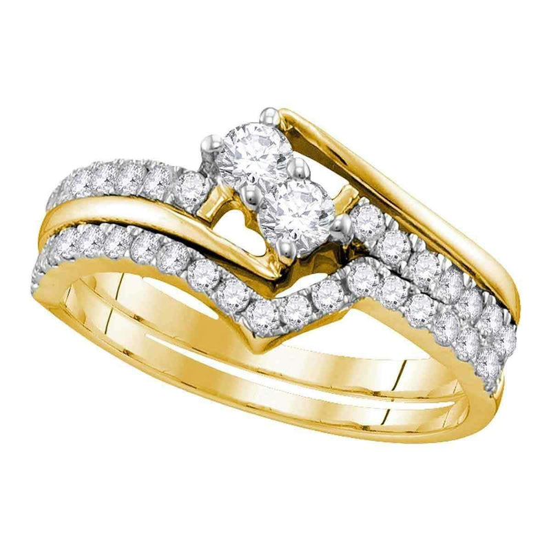 10kt Yellow Gold Women's Round 2-Stone Diamond Hearts Together Bridal Wedding Engagement Ring Band Set 3/4 Cttw - FREE Shipping (US/CAN) (Certified)-Wedding Jewelry-5-JadeMoghul Inc.