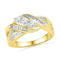 10kt Yellow Gold Women's Round Baguette Diamond 3-Stone Crossover Band Ring 1/2 Cttw - FREE Shipping (US/CAN)-Gold & Diamond Fashion Rings-5-JadeMoghul Inc.
