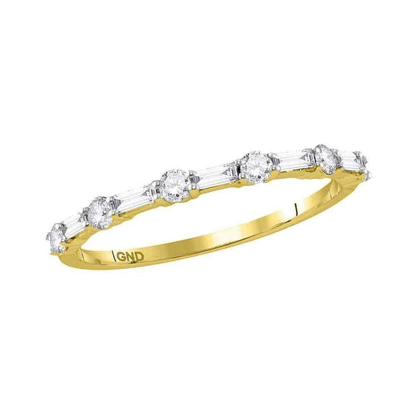 10kt Yellow Gold Women's Round Baguette Diamond Stackable Band Ring 1-3 Cttw - FREE Shipping (US/CAN)-Gold & Diamond Rings-JadeMoghul Inc.