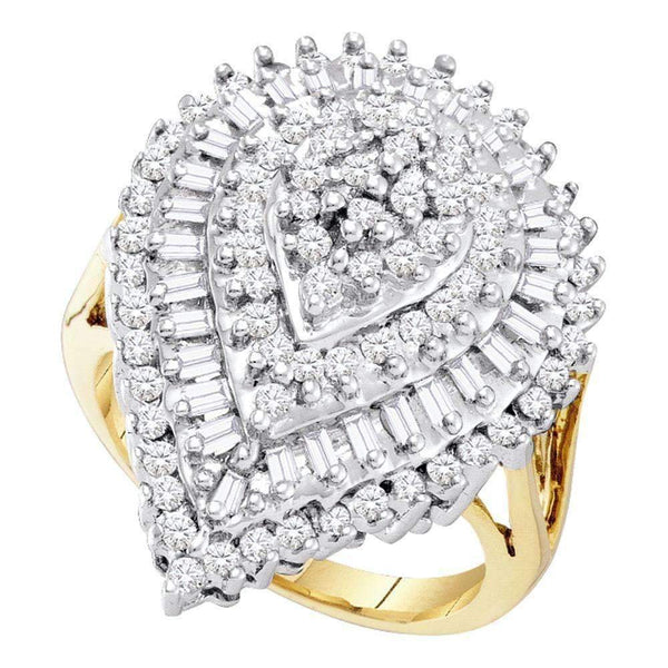 10kt Yellow Gold Women's Round Baguette Diamond Teardrop Cluster Ring 1.00 Cttw - FREE Shipping (US/CAN)-Rings And Bands-5-JadeMoghul Inc.