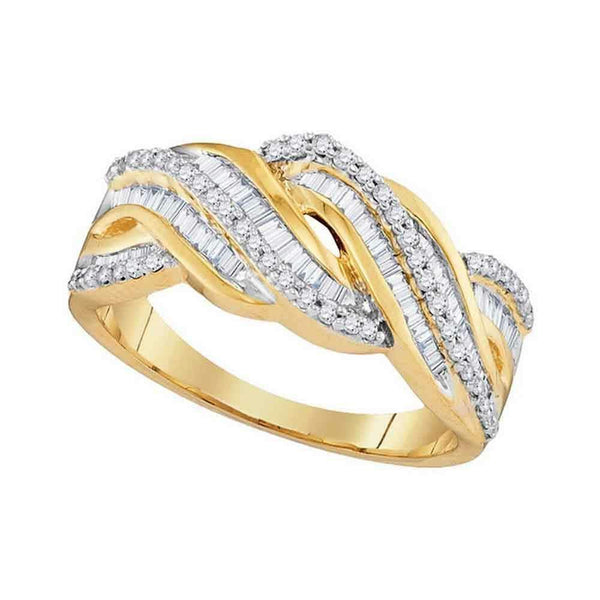 10kt Yellow Gold Women's Round Baguette Diamond Twist Band Ring 1-2 Cttw - FREE Shipping (US/CAN)-Gold & Diamond Bands-JadeMoghul Inc.