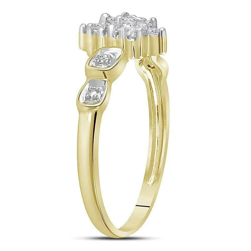 10kt Yellow Gold Women's Round Baguette Prong-set Diamond Oval Cluster Ring 1/10 Cttw - FREE Shipping (US/CAN)-Gold & Diamond Cluster Rings-5-JadeMoghul Inc.