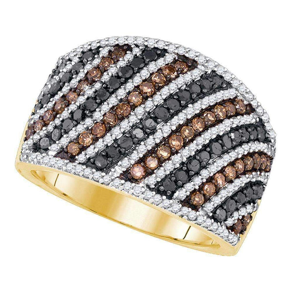 10kt Yellow Gold Women's Round Black Cognac-brown Color Enhanced Diamond Stripe Band Ring 1-1-2 Cttw - FREE Shipping (US/CAN)-Gold & Diamond Bands-JadeMoghul Inc.
